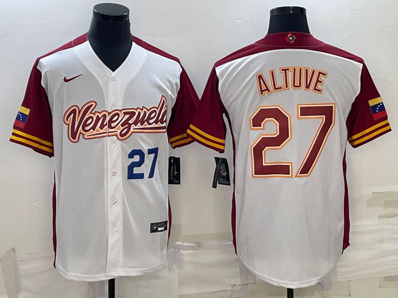 Men 2023 World Cub Venezuela #27 Altuve White Nike MLB Jersey3